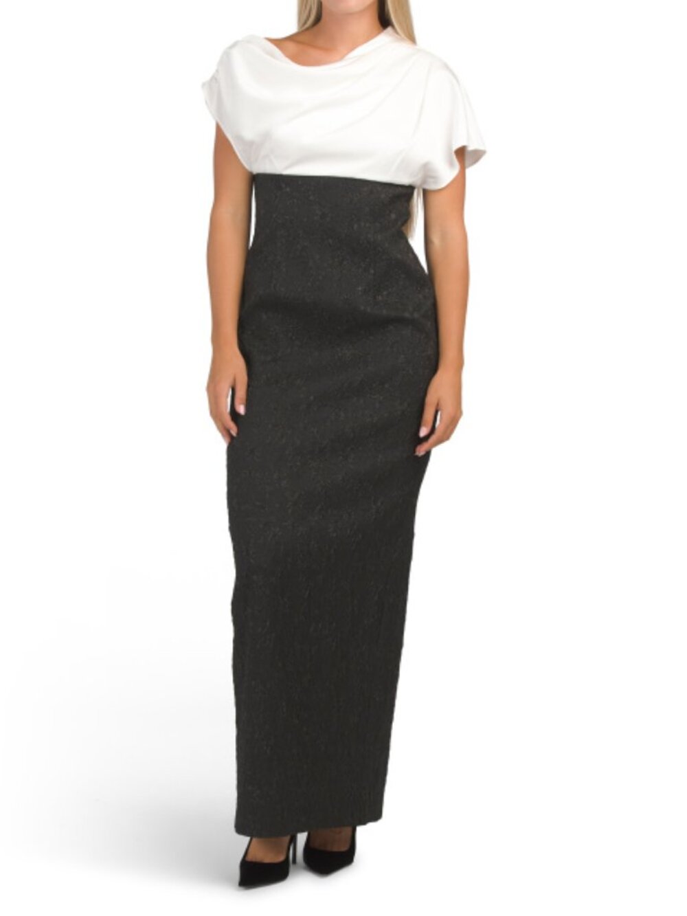 AIDAN MATTOX Draped Stretch Jacquard Long Maxi Dress